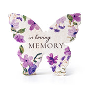 Butterfly Memorial Favors with purple florals, in loving memory