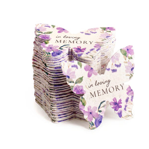 Butterfly Memorial Favors stack, purple floral seed paper design