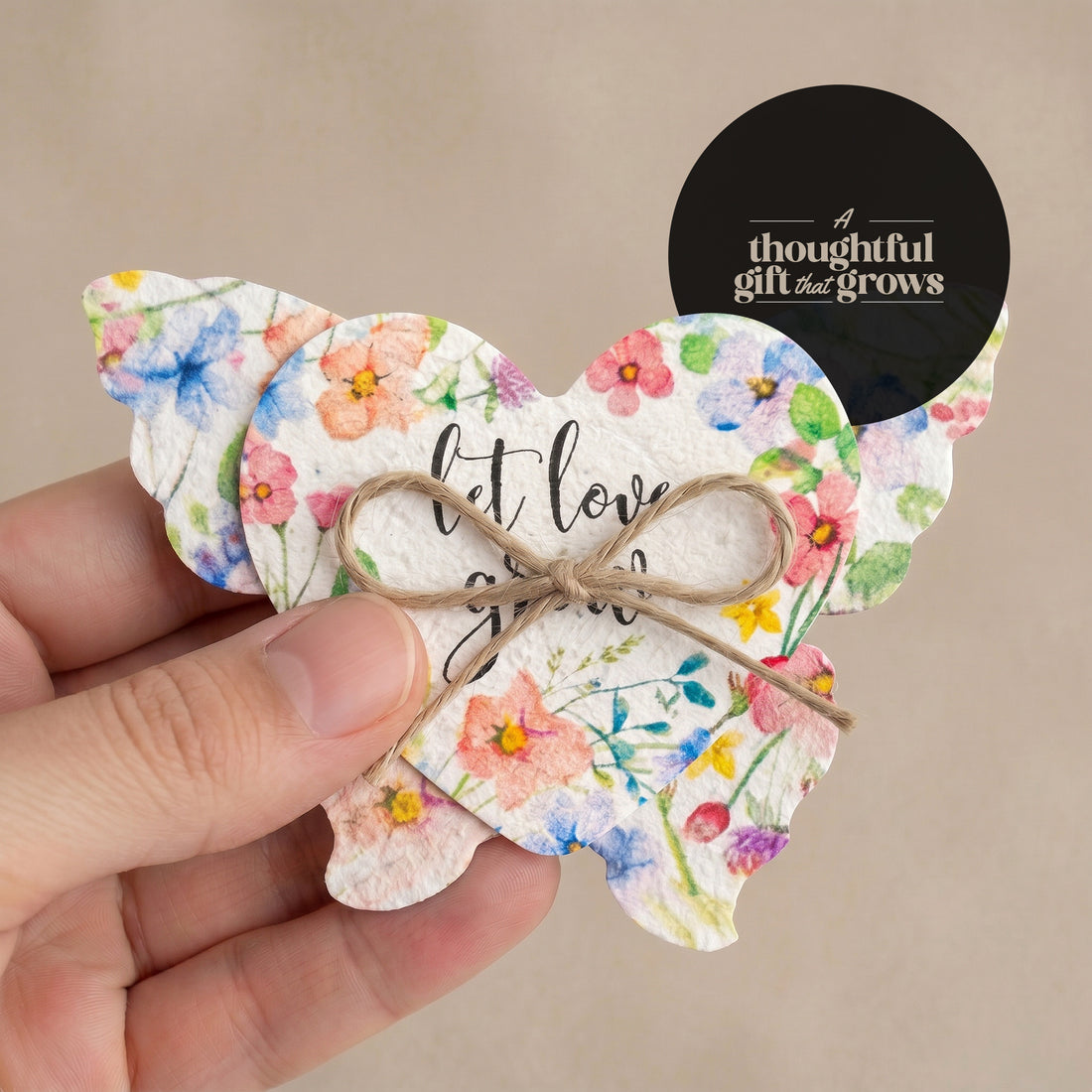 Hearts and Butterfly Favor tied with twine, thoughtful gift that grows