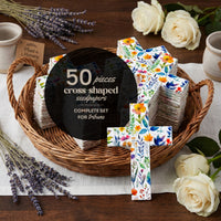 Bloom Cross-Shaped Funeral Favors, 50-piece set with roses and lavender