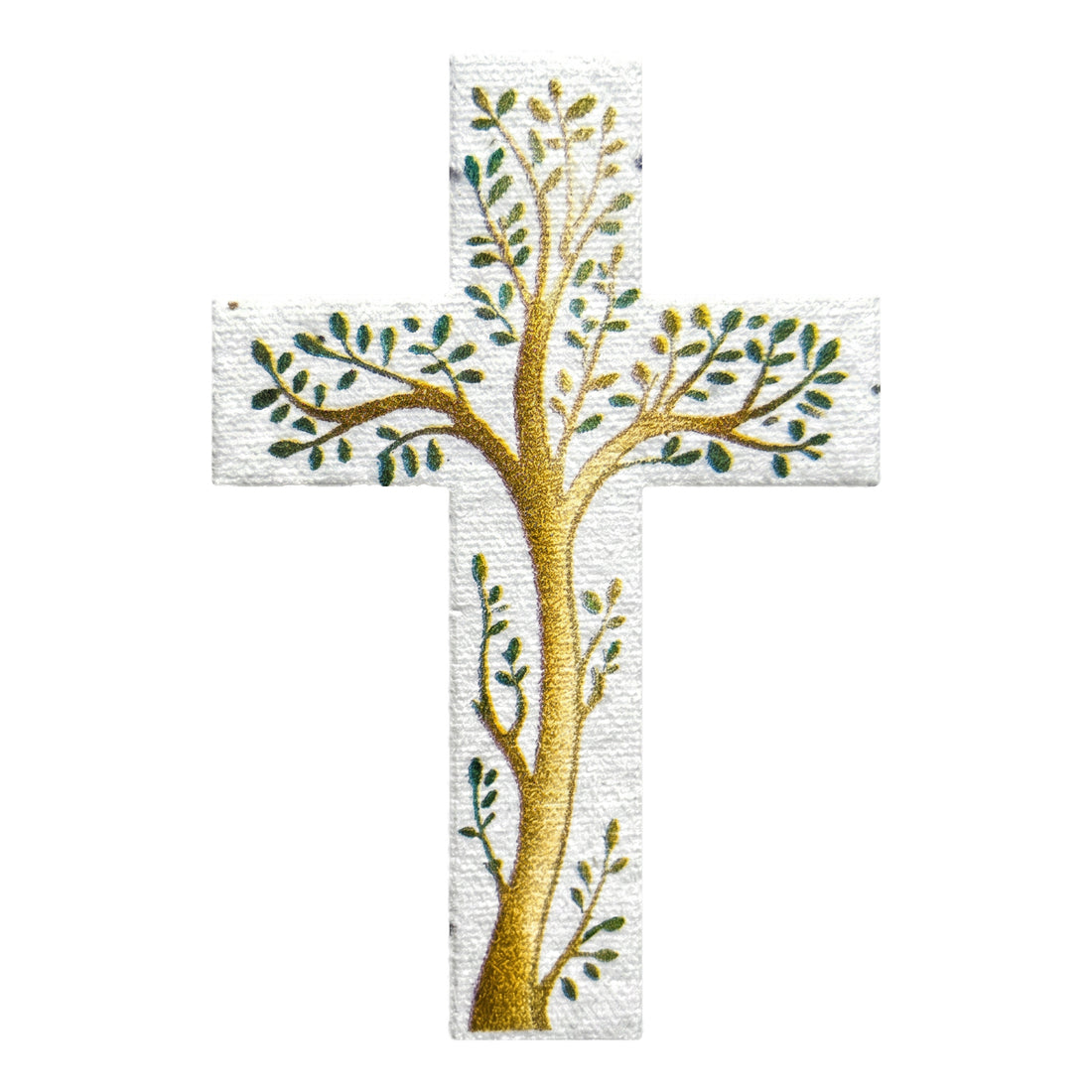 Cross-Shaped Funeral Favors with golden tree of life print