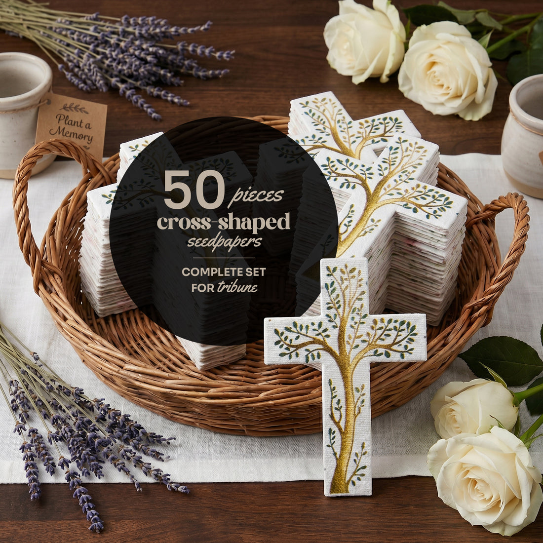 Bloom Cross-Shaped Funeral Favors, Tree of Life 50-piece set