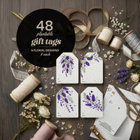 48-piece plantable gift tags set with four floral purple lavender designs (6 each), seed paper tags with personalization