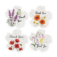 Decorative thank you tags, botanical flower gift tags, watercolor lavender and poppy tags with insects, scalloped edge thank you cards, floral stationery set