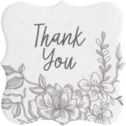 A single Floral Plantable Thank You Seed Paper Tags by Seed Bloom Gifts is shown, featuring a gray sketch of blooming flowers and vines on the bottom half of the tag.