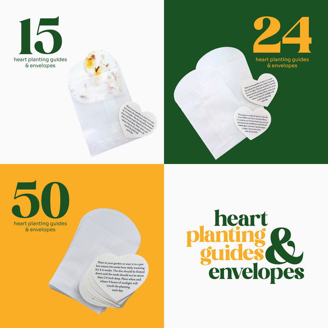 Heart Planting Guide with Glassine Envelopes Set for Plantable Seed Paper- 15 / 24 / 50 pcs