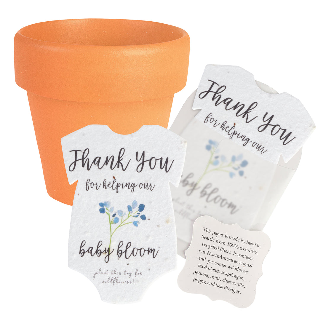Baby Shower Bundle 1 – Blue Onesie Seed Paper with Terracotta Pots (30 Sets)
