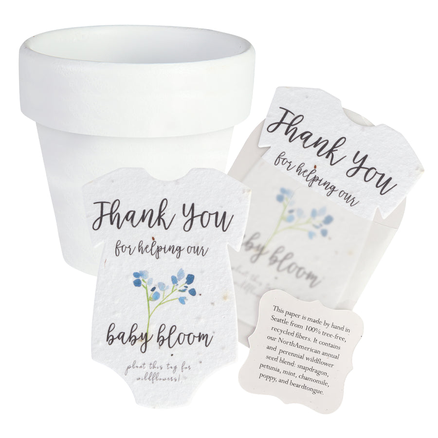 Baby Shower Bundle 1 – Blue Onesie Seed Paper with Terracotta Pots (30 Sets)