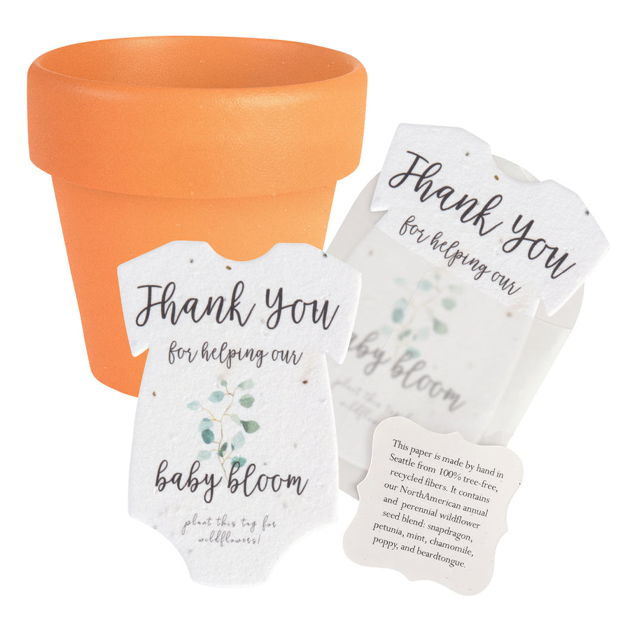 Baby Shower Bundle 3 – Gender Neutral Green Onesie Seed Paper with Terracotta Pots (30 Sets)