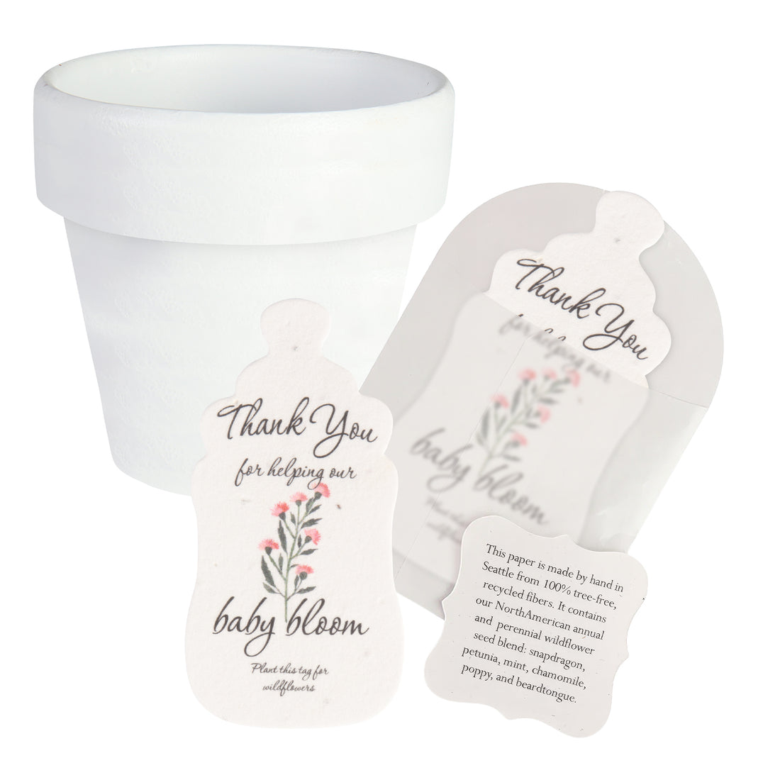 Baby Shower Bundle 4 – Pink Baby Bottle Seed Paper Favors with Terracotta Pots (30 Sets)