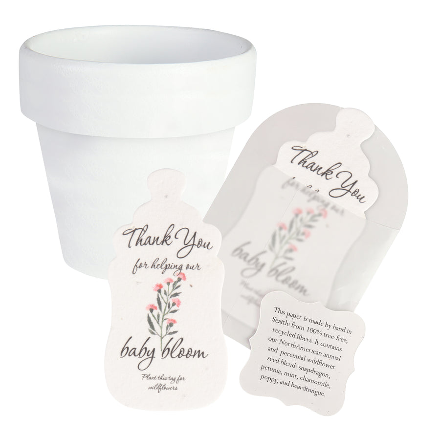 Baby Shower Bundle 4 – Pink Baby Bottle Seed Paper Favors with Terracotta Pots (30 Sets)