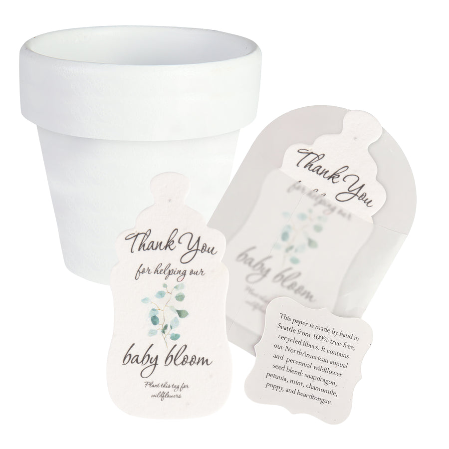 Baby Shower Bundle  6 – Green Baby Bottle Seed Paper Favors with Terracotta Pots (30 Sets) (Copy)