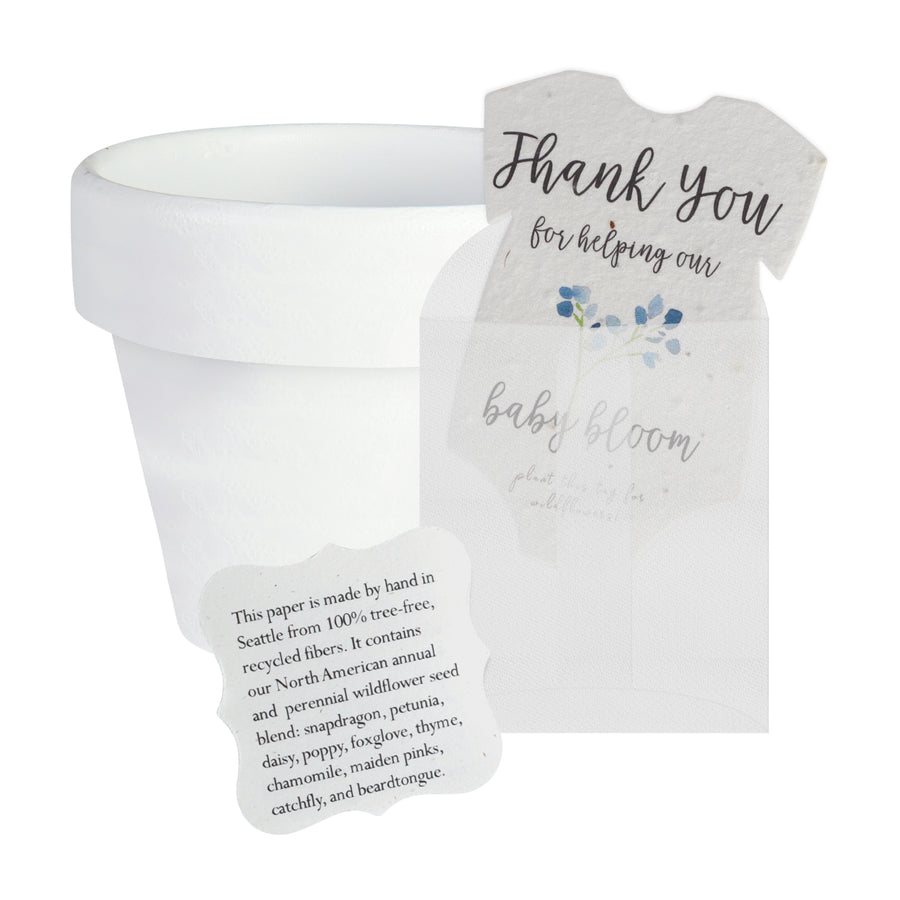 Baby Shower Bundle 1 – Blue Onesie Seed Paper with Terracotta Pots (30 Sets)