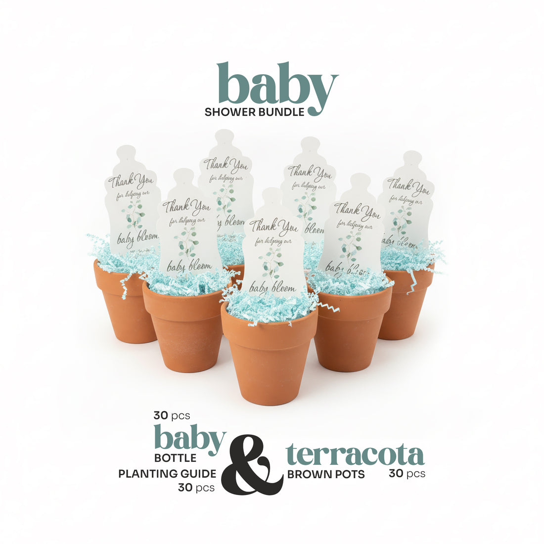 Baby Shower Bundle  6 – Green Baby Bottle Seed Paper Favors with Terracotta Pots (30 Sets) (Copy)