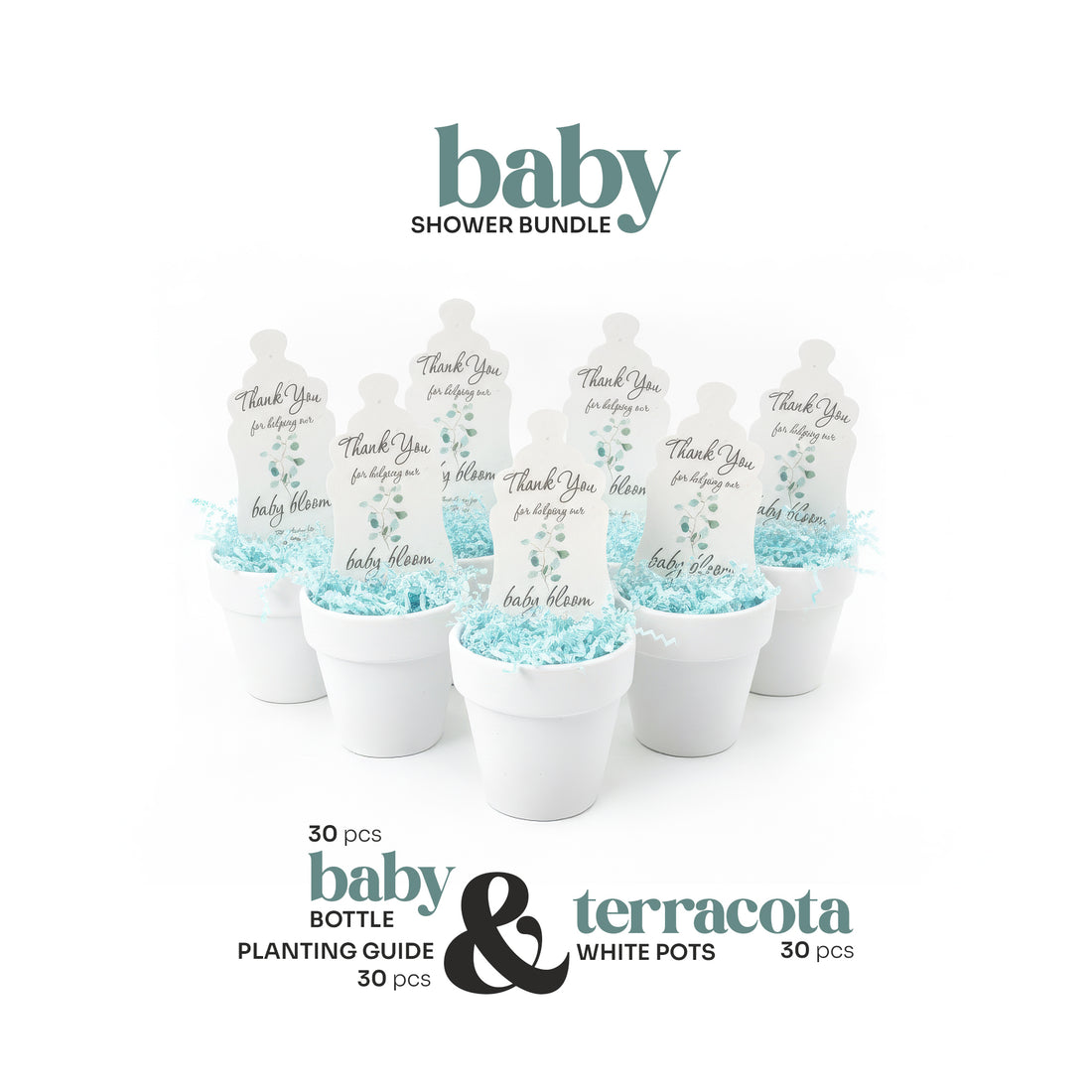 Baby Shower Bundle  6 – Green Baby Bottle Seed Paper Favors with Terracotta Pots (30 Sets) (Copy)