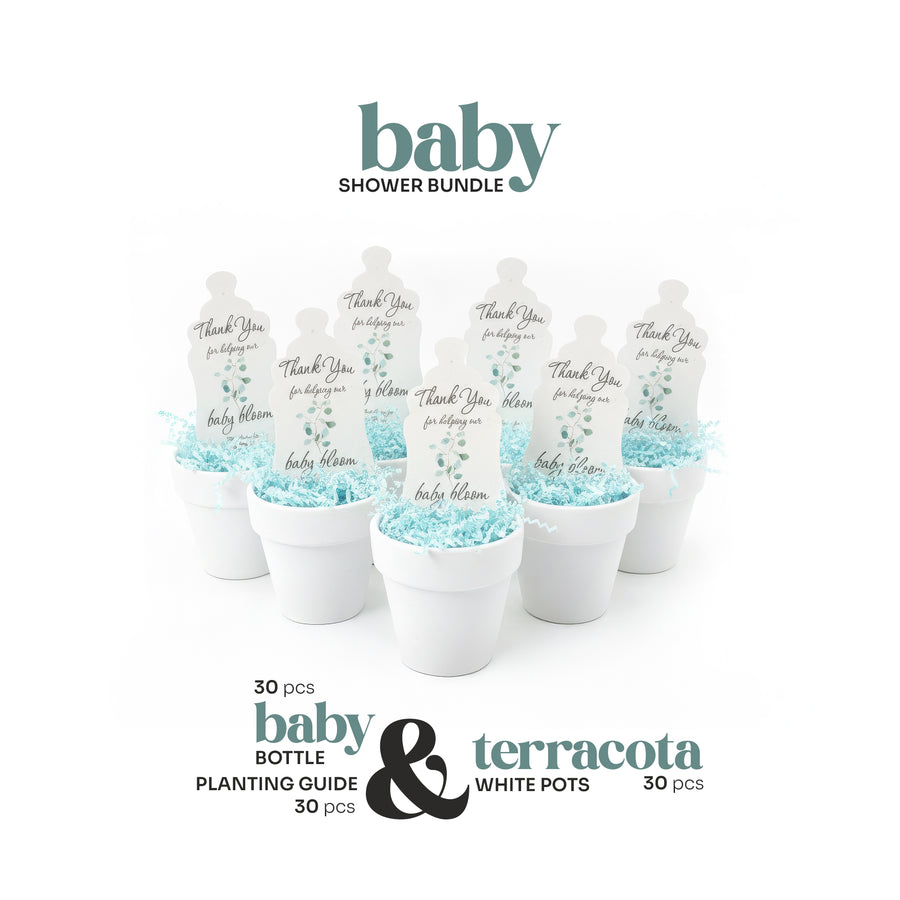 Baby Shower Bundle  6 – Green Baby Bottle Seed Paper Favors with Terracotta Pots (30 Sets) (Copy)