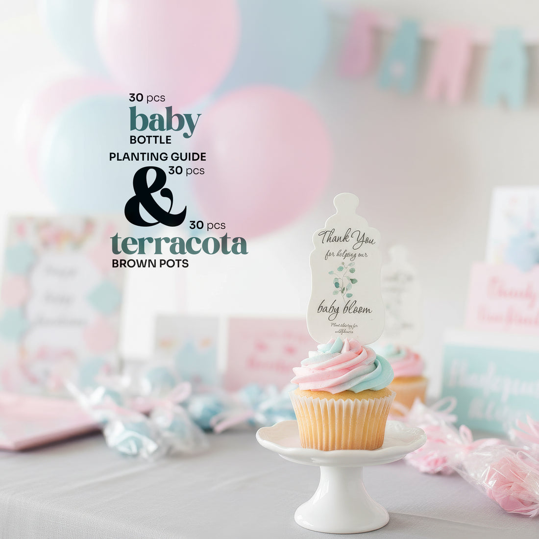 Baby Shower Bundle  6 – Green Baby Bottle Seed Paper Favors with Terracotta Pots (30 Sets) (Copy)