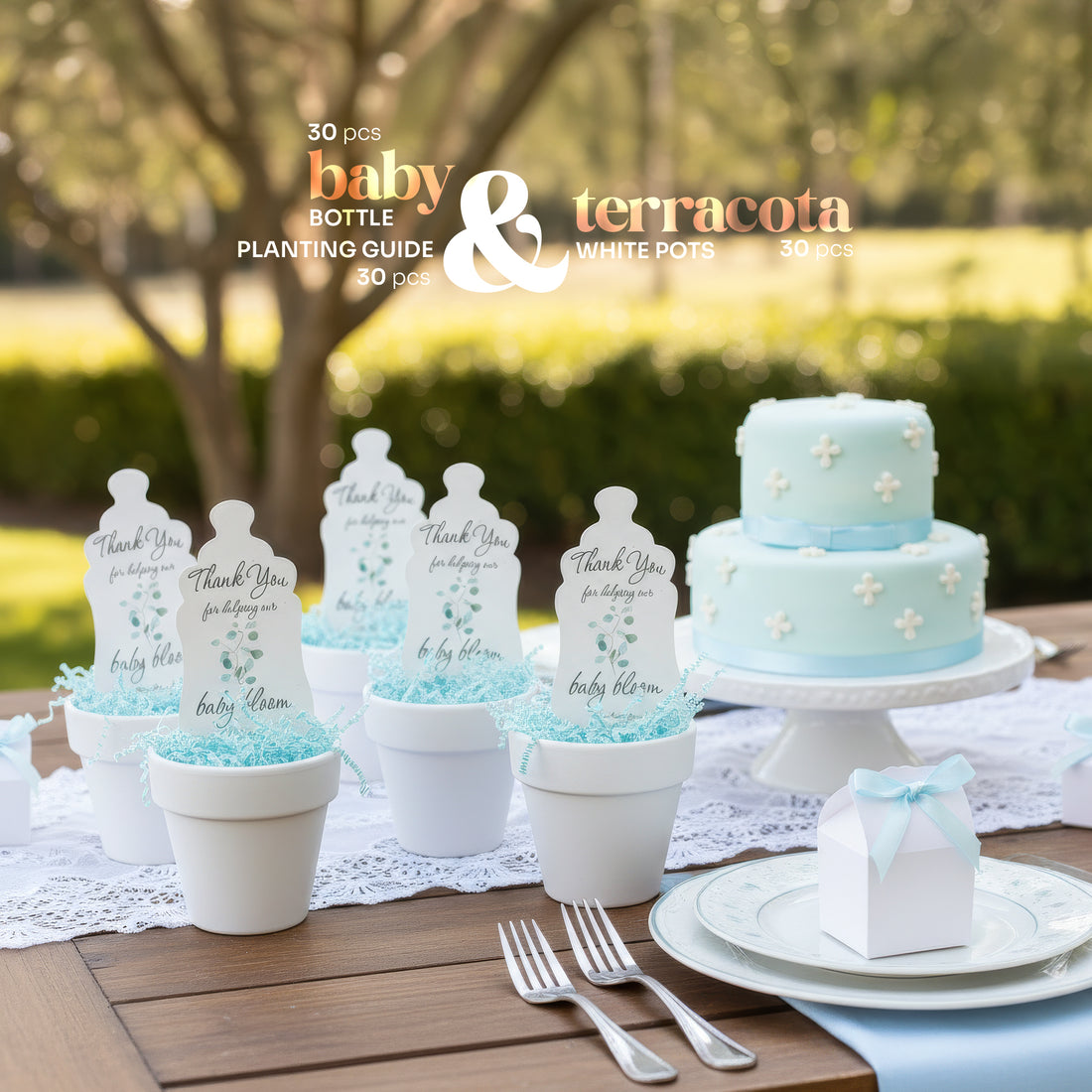 Baby Shower Bundle  6 – Green Baby Bottle Seed Paper Favors with Terracotta Pots (30 Sets) (Copy)