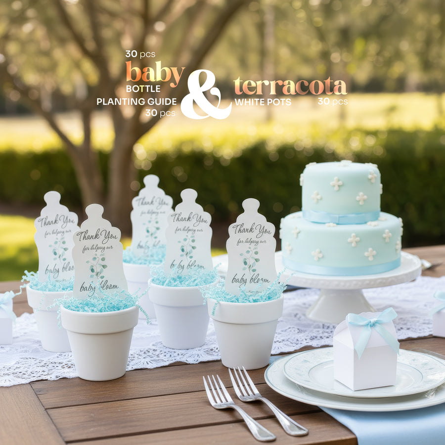 Baby Shower Bundle  6 – Green Baby Bottle Seed Paper Favors with Terracotta Pots (30 Sets) (Copy)