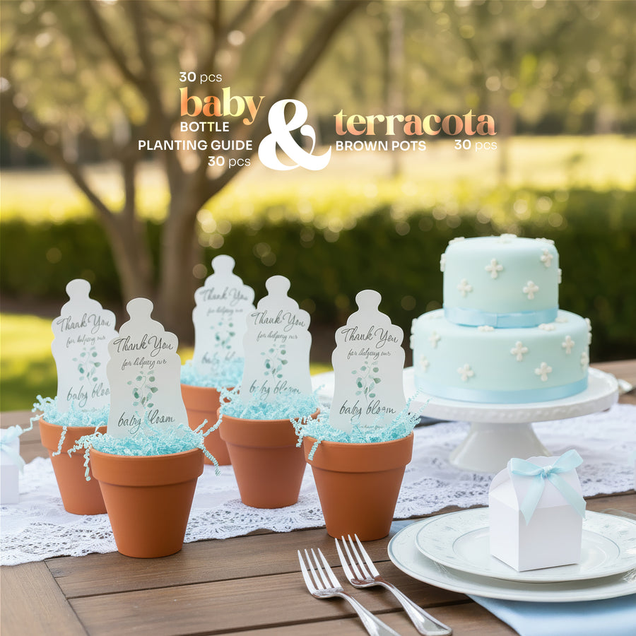 Baby Shower Bundle  6 – Green Baby Bottle Seed Paper Favors with Terracotta Pots (30 Sets) (Copy)