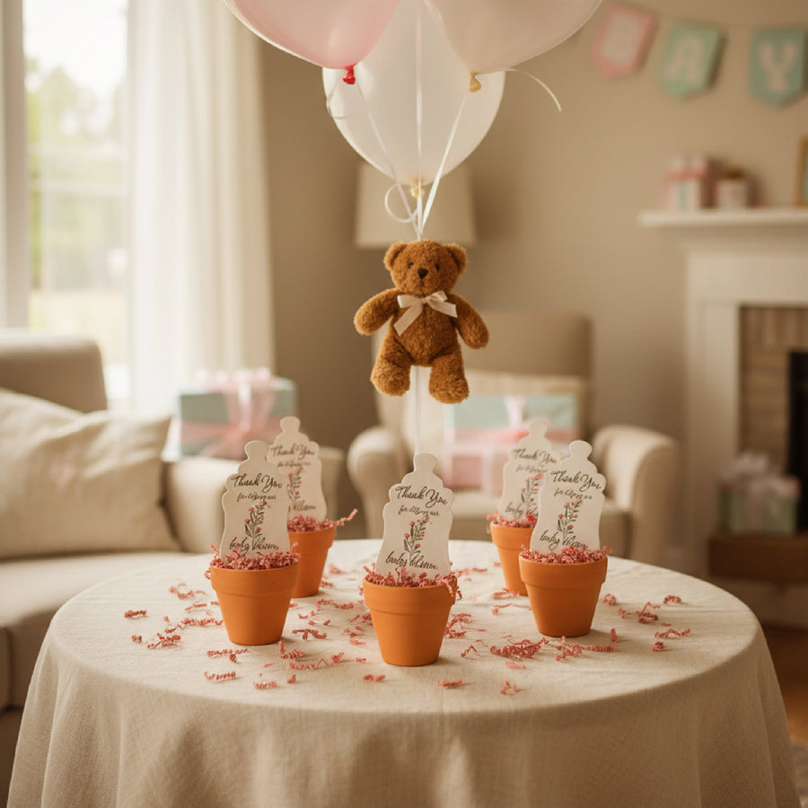 Baby Shower Bundle 4 – Pink Baby Bottle Seed Paper Favors with Terracotta Pots (30 Sets)