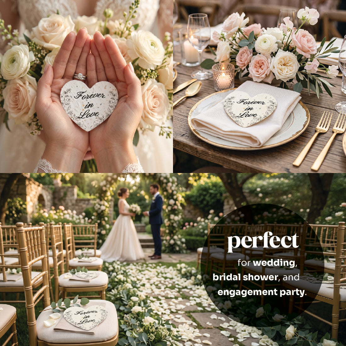 Plantable heart seed paper favors perfect for weddings, bridal showers, and engagement parties shown in bride&
