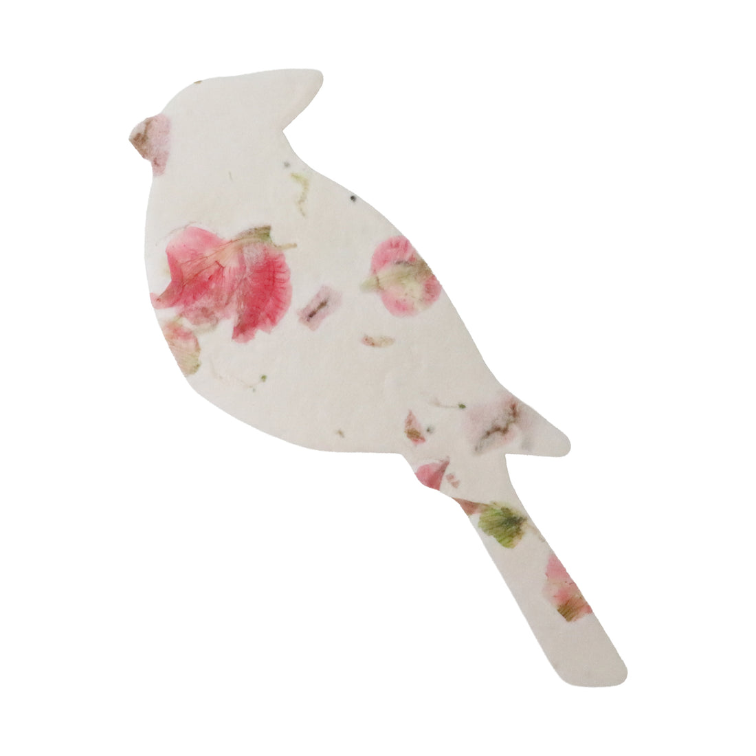 white plantable seed paper dove funeral favor decorated with pressed pink flowers and green leaves