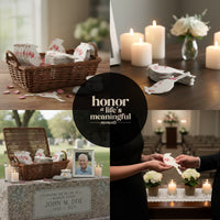A heartfelt collage featuring individuals with candles and flowers, celebrating life and using Bloom Plantable Seed Paper funeral favors