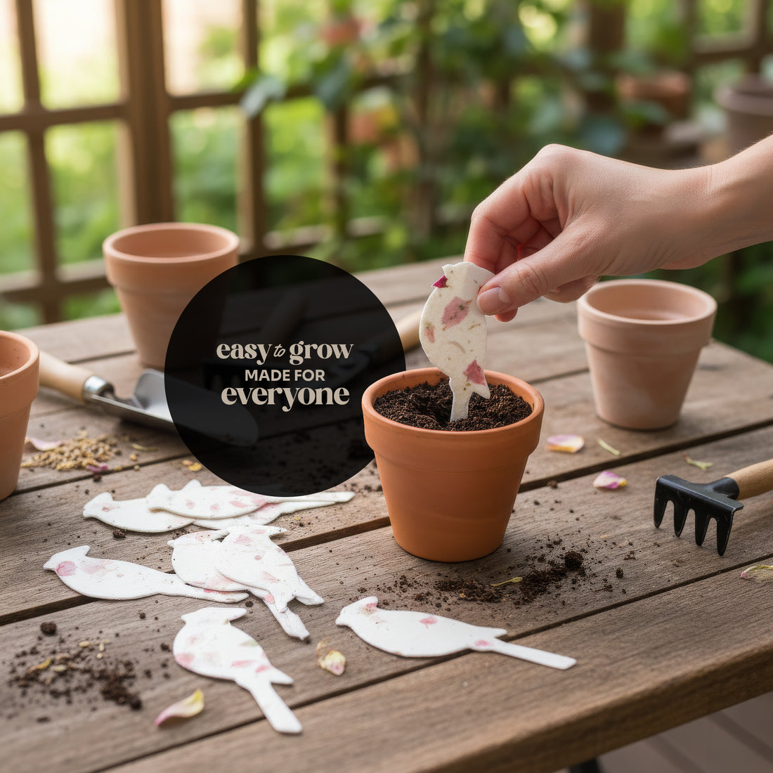 Simple bird seed planter crafted from Bloom plantable seed paper, a thoughtful touch for funeral favors