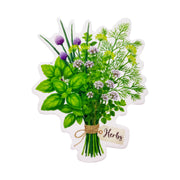 Herbs bouquet with a 'Herbs' tag on a white background