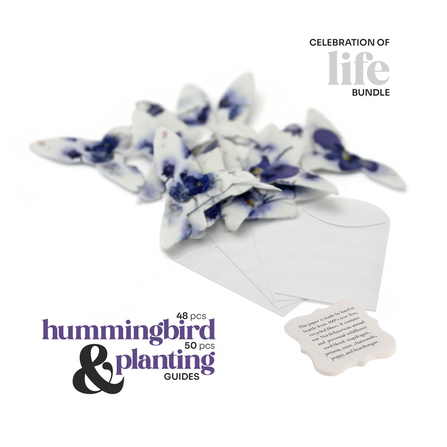 Celebration of Life Hummingbird Seed Paper Bundle – 48 Plantable Hummingbirds, 50 Planting Guides