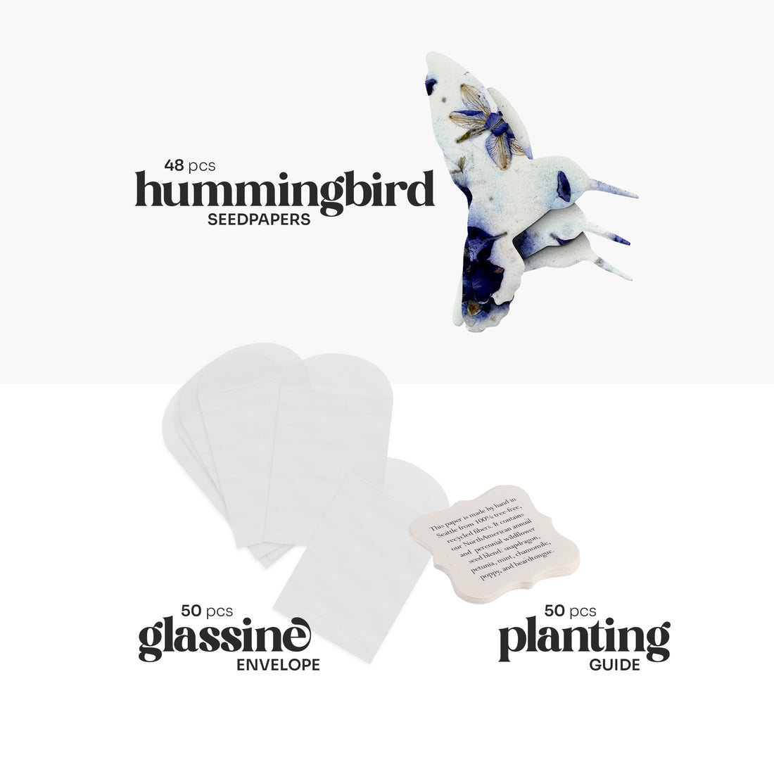 Celebration of Life Hummingbird Seed Paper Bundle – 48 Plantable Hummingbirds, 50 Planting Guides