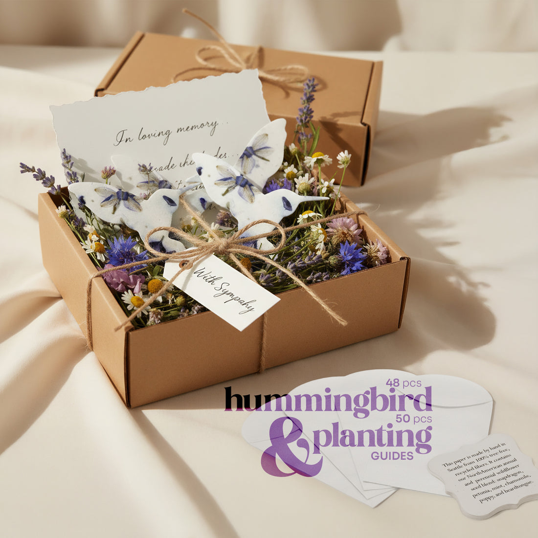Celebration of Life Hummingbird Seed Paper Bundle – 48 Plantable Hummingbirds, 50 Planting Guides