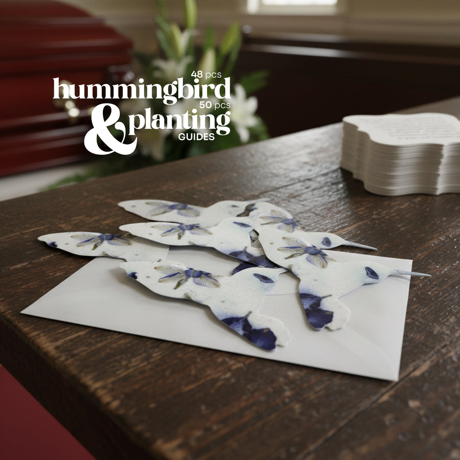 Celebration of Life Hummingbird Seed Paper Bundle – 48 Plantable Hummingbirds, 50 Planting Guides