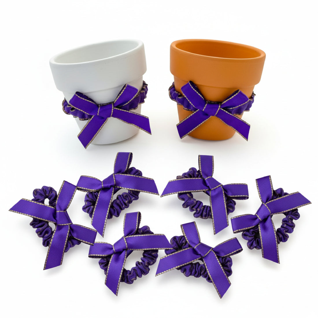 Purple Satin Pot Bows – 6 Decorative Wraps for Gifts & Plants - Seed Bloom Gifts