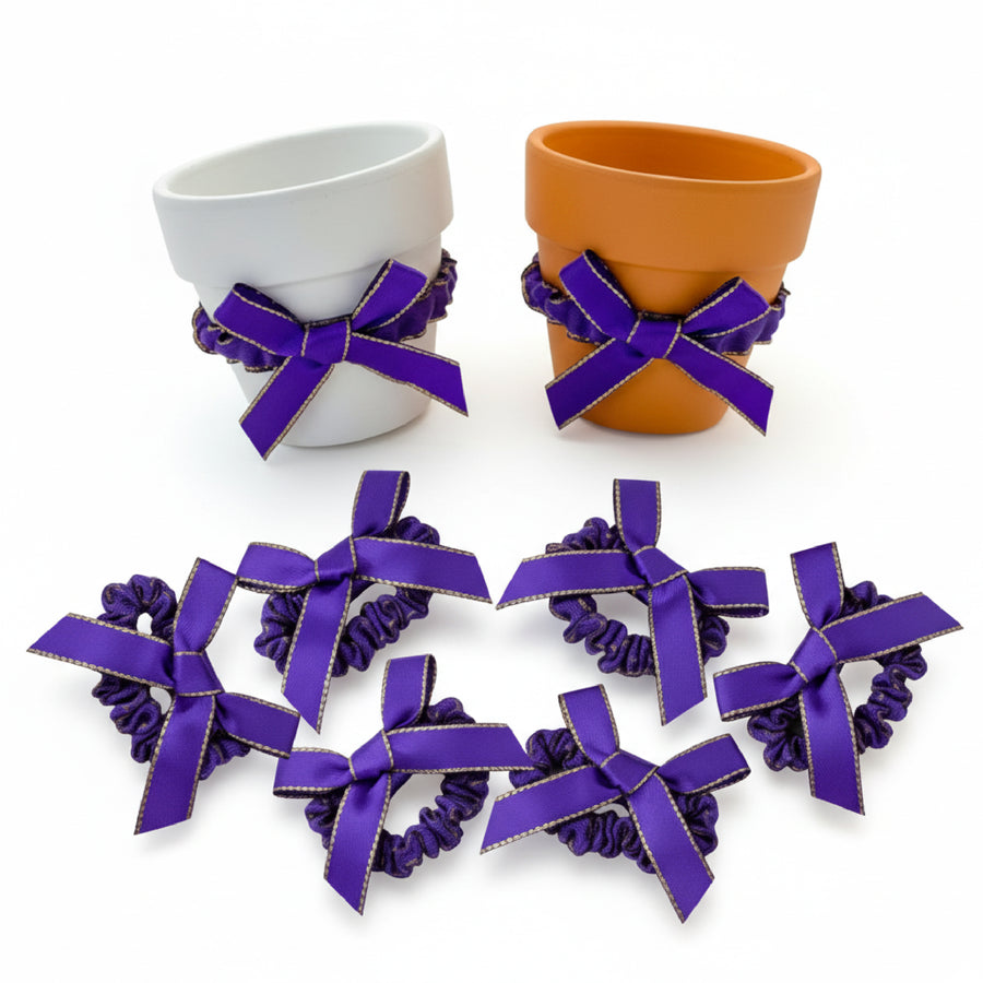 Purple Satin Pot Bows – 6 Decorative Wraps for Gifts & Plants - Seed Bloom Gifts