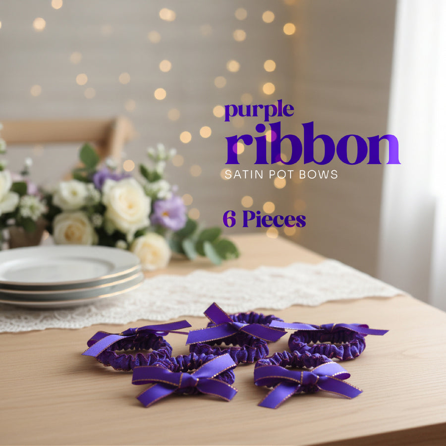 Purple Satin Pot Bows – 6 Decorative Wraps for Gifts & Plants - Seed Bloom Gifts