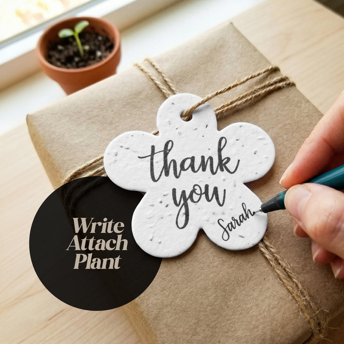 Thank you tag featuring a colorful flower design, labeled "Bloom Thank You Tags.