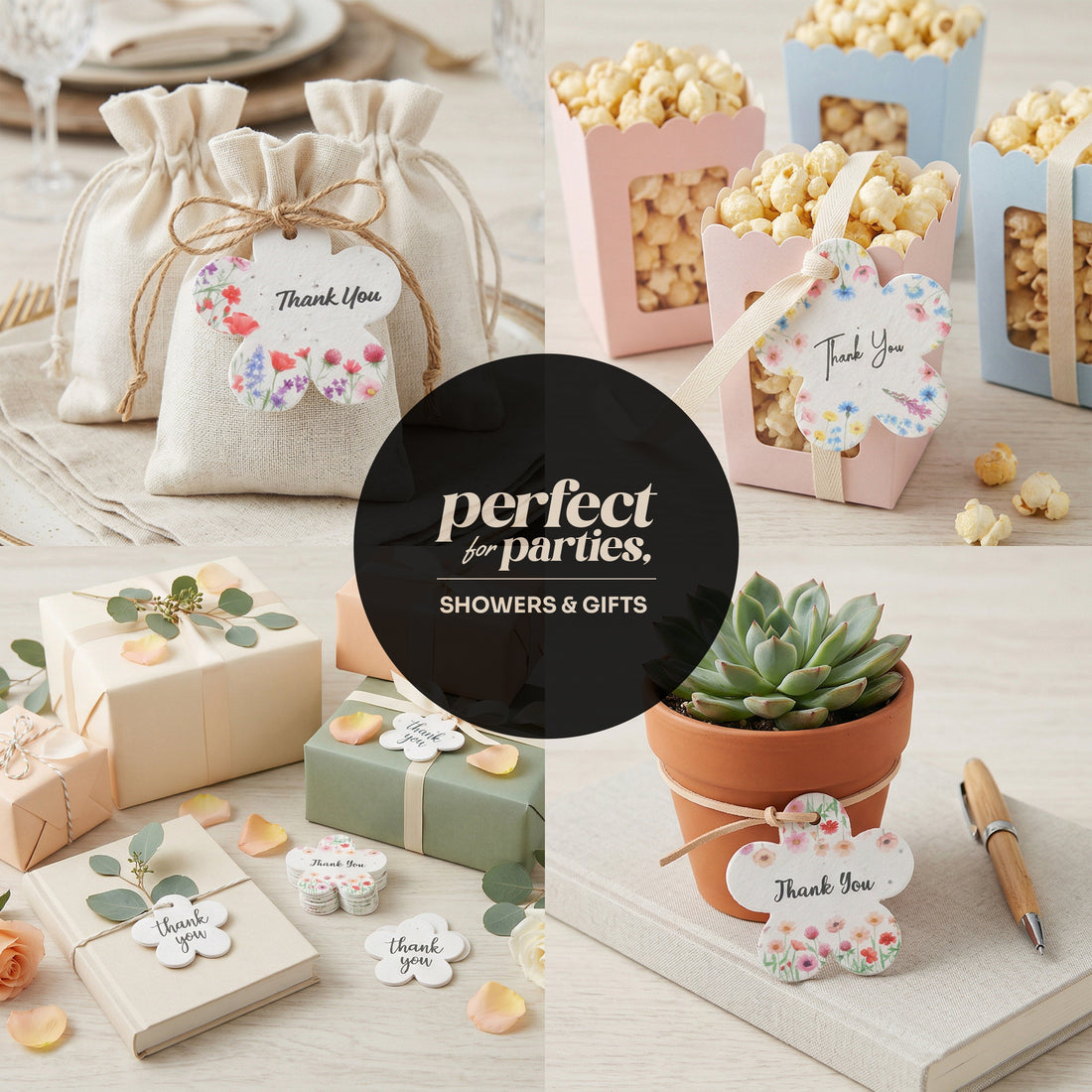 Bloom Thank You Tags for bridal shower favors, ideal for adding a personal touch to party gifts