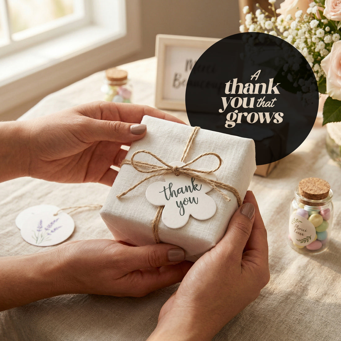  A set of Bloom thank you tags for grooms, showcasing elegant floral patterns to express gratitude