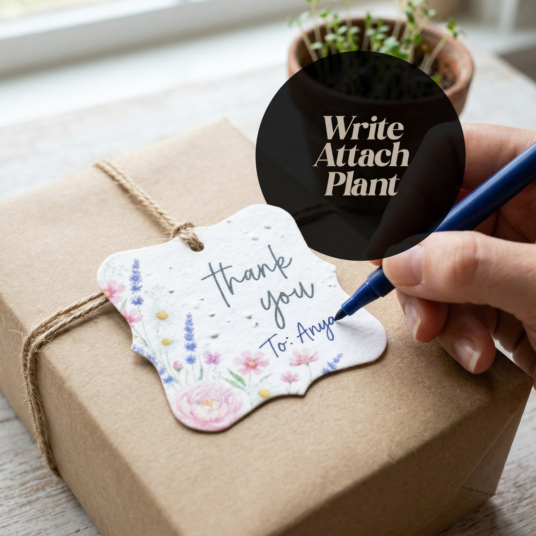 Thank you gift tag for a write-a-thon, adorned with blooming flowers and a message of appreciation