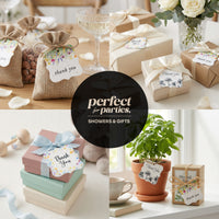 Bloom Thank You Tags designed for gift wrapping, featuring floral designs and a heartfelt message
